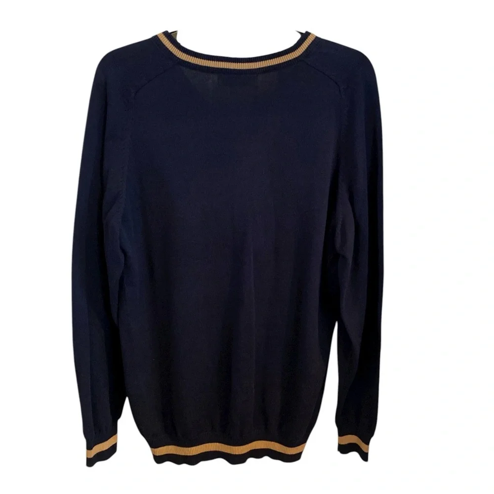 Cotton Knit Blue Tan strip V-neck Sweater  eclectic Grandpa fisherman old money